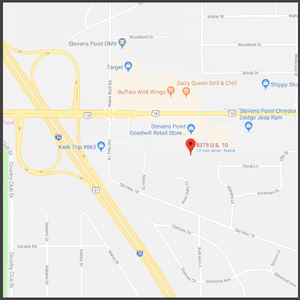 Map to Highway 10 Location in Stevens Point, WI